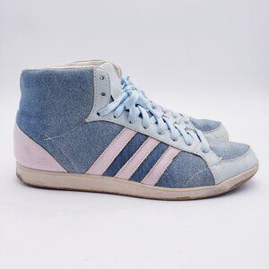 Adidas reGround Grum Hi-Top Sneaker Blue Lace Up Pink Stripe Women's Size‎ 10